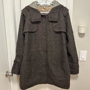 CLASS ROBERTO CAVALLI Womens Hooded Car Utility Coat Crinkled Wool Brown Gray 8